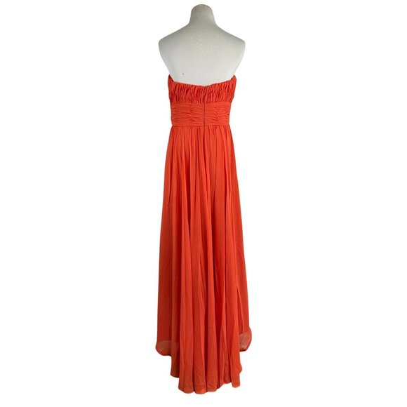 MARILEE by Madeline Gardner Dress XS Gown Coral Orange Gathers Bodice Waist Maxi - Picture 2 of 5
